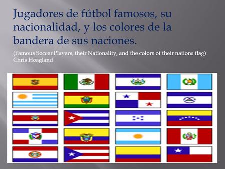 Jugadores de fútbol famosos, su nacionalidad, y los colores de la bandera de sus naciones. (Famous Soccer Players, their Nationality, and the colors of.