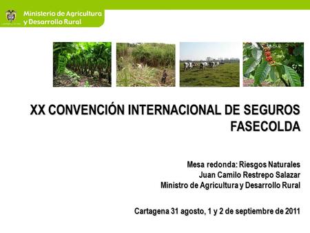 XX CONVENCIÓN INTERNACIONAL DE SEGUROS FASECOLDA Mesa redonda: Riesgos Naturales Juan Camilo Restrepo Salazar Ministro de Agricultura y Desarrollo Rural.