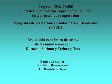 Proyecto URU/07/005 Fortalecimiento de las capacidades del País en el proceso de recuperación Programa de las Naciones Unidas para el Desarrollo (PNUD)