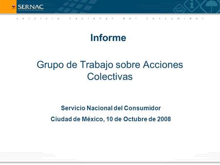 Grupo de Trabajo sobre Acciones Colectivas Servicio Nacional del Consumidor Ciudad de México, 10 de Octubre de 2008 Informe.