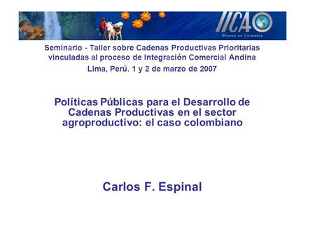 Seminario - Taller sobre Cadenas Productivas Prioritarias vinculadas al proceso de Integración Comercial Andina Lima, Perú. 1 y 2 de marzo de 2007 Políticas.
