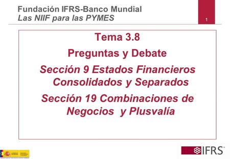 1 Tema 3.8 Preguntas y Debate Sección 9 Estados Financieros Consolidados y Separados Sección 19 Combinaciones de Negocios y Plusvalía Fundación IFRS-Banco.