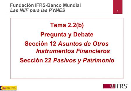 1 Tema 2.2(b) Pregunta y Debate Sección 12 Asuntos de Otros Instrumentos Financieros Sección 22 Pasivos y Patrimonio Fundación IFRS-Banco Mundial Las NIIF.