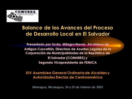 Balance de los Avances del Proceso de Desarrollo Local en El Salvador