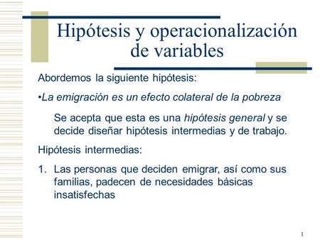 Hipótesis y operacionalización de variables