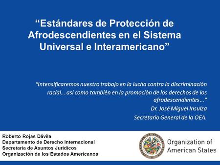 “Estándares de Protección de Afrodescendientes en el Sistema Universal e Interamericano” “Intensificaremos nuestro trabajo en la lucha contra la discriminación.