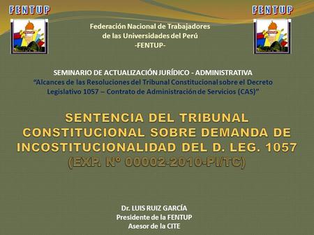 Dr. LUIS RUIZ GARCÍA Presidente de la FENTUP Asesor de la CITE