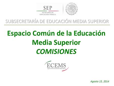 SUBSECRETARÍA DE EDUCACIÓN MEDIA SUPERIOR Espacio Común de la Educación Media Superior COMISIONES Agosto 15, 2014.