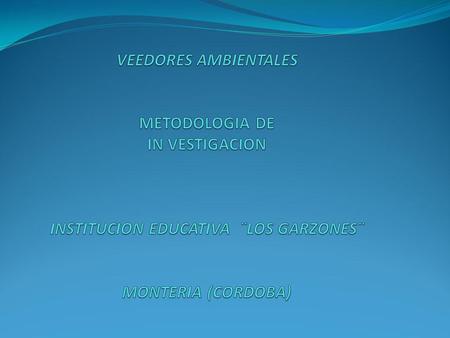 VEEDORES AMBIENTALES      METODOLOGIA DE IN VESTIGACION     INSTITUCION EDUCATIVA ¨LOS GARZONES¨     MONTERIA (CORDOBA)