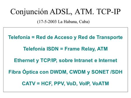 Conjunción ADSL, ATM. TCP-IP