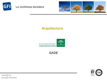 La confianza duradera Arquitectura QADE. 2Noviembre 2006© Copyright GFI Objetivos  Aclaración de conceptos. Arquitectura Procedimientos  Simplificar.