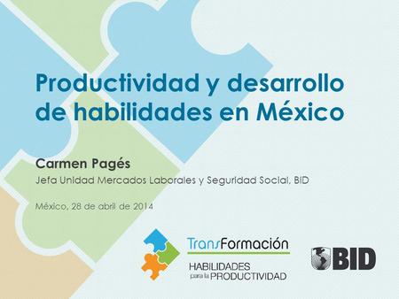 Productividad y desarrollo de habilidades en México Carmen Pagés Jefa Unidad Mercados Laborales y Seguridad Social, BID México, 28 de abril de 2014.