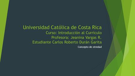 Universidad Católica de Costa Rica Curso: Introducción al Currículo Profesora: Jeanina Vargas R. Estudiante Carlos Roberto Durán Garita Concepto de otredad.