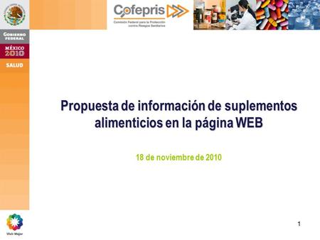 1 Propuesta de información de suplementos alimenticios en la página WEB 18 de noviembre de 2010.