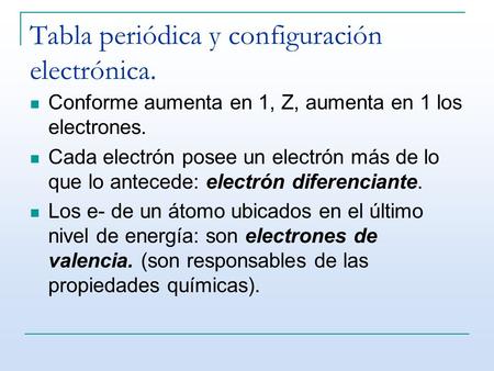 Tabla periódica y configuración electrónica.
