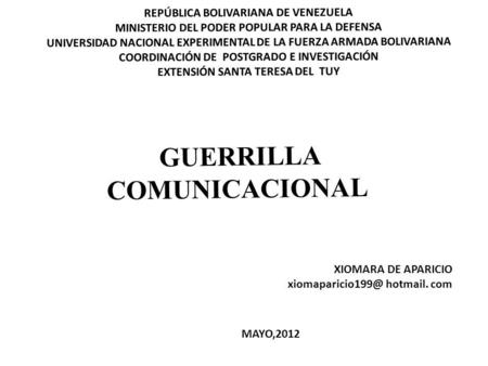 REPÚBLICA BOLIVARIANA DE VENEZUELA MINISTERIO DEL PODER POPULAR PARA LA DEFENSA UNIVERSIDAD NACIONAL EXPERIMENTAL DE LA FUERZA ARMADA BOLIVARIANA COORDINACIÓN.