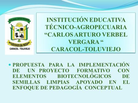 INSTITUCIÓN EDUCATIVA TÉCNICO-AGROPECUARIA “CARLOS ARTURO VERBEL VERGARA “ CARACOL-TOLUVIEJO PROPUESTA PARA LA IMPLEMENTACIÓN DE UN PROYECTO FORMATIVO.