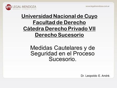 Universidad Nacional de Cuyo Facultad de Derecho Cátedra Derecho Privado VII Derecho Sucesorio Medidas Cautelares y de Seguridad en el Proceso Sucesorio.