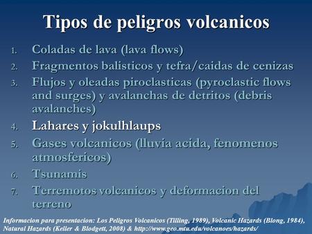 Tipos de peligros volcanicos