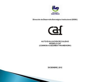 Dirección de Desarrollo Estratégico Institucional (DDEI) AUTO EVALUACION DE CALIDAD MODELO CAF (COMMON ASSESMENT FRAMEWORK) DICIEMBRE, 2012.