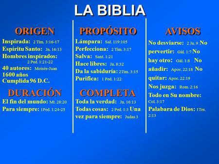 LA BIBLIA ORIGEN PROPÓSITO AVISOS DURACIÓN COMPLETA
