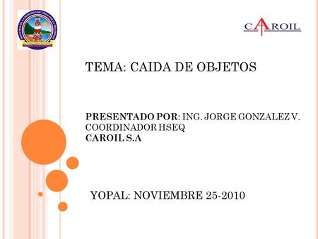 TEMA: CAIDA DE OBJETOS YOPAL: NOVIEMBRE