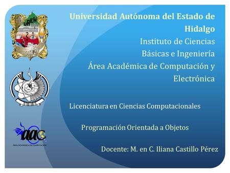 Universidad Autónoma del Estado de Hidalgo Instituto de Ciencias Básicas e Ingeniería Área Académica de Computación y Electrónica Licenciatura en Ciencias.