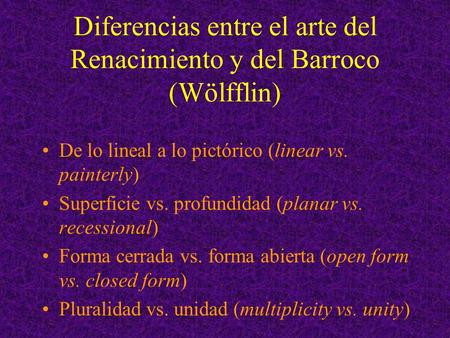 Diferencias entre el arte del Renacimiento y del Barroco (Wölfflin)