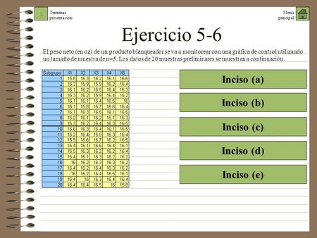 Ejercicio 5-6 Inciso (a) Inciso (b) Inciso (c) Inciso (d) Inciso (e)
