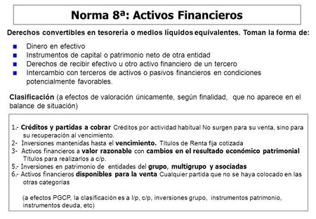 Norma 8ª: Activos Financieros