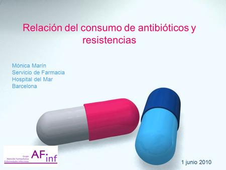 Relación del consumo de antibióticos y resistencias Mónica Marín Servicio de Farmacia Hospital del Mar Barcelona 1 junio 2010.