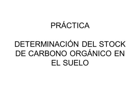 PRÁCTICA DETERMINACIÓN DEL STOCK DE CARBONO ORGÁNICO EN EL SUELO