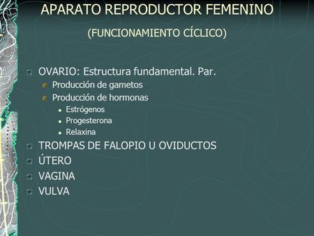 APARATO REPRODUCTOR FEMENINO (FUNCIONAMIENTO CÍCLICO)
