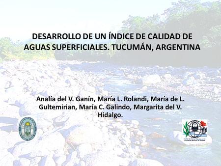 DESARROLLO DE UN ÍNDICE DE CALIDAD DE AGUAS SUPERFICIALES. TUCUMÁN, ARGENTINA Analía del V. Ganín, María L. Rolandi, María de L. Gultemirian, María C.