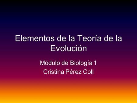 Elementos de la Teoría de la Evolución