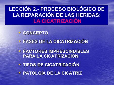 LECCIÓN 2.- PROCESO BIOLÓGICO DE LA REPARACIÓN DE LAS HERIDAS: