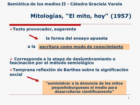 Semiótica de los medios II - Cátedra Graciela Varela