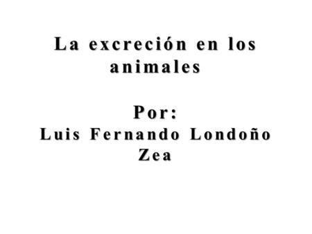 La excreción en los animales Por: Luis Fernando Londoño Zea