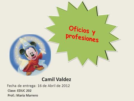 Camil Valdez Fecha de entrega: 16 de Abril de 2012 Clase: EDUC 202 Prof.: María Marrero.