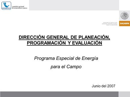 Programa Especial de Energía para el Campo Junio del 2007 DIRECCIÓN GENERAL DE PLANEACIÓN, PROGRAMACIÓN Y EVALUACIÓN.