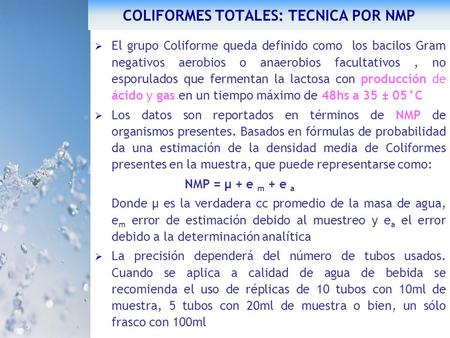COLIFORMES TOTALES: TECNICA POR NMP