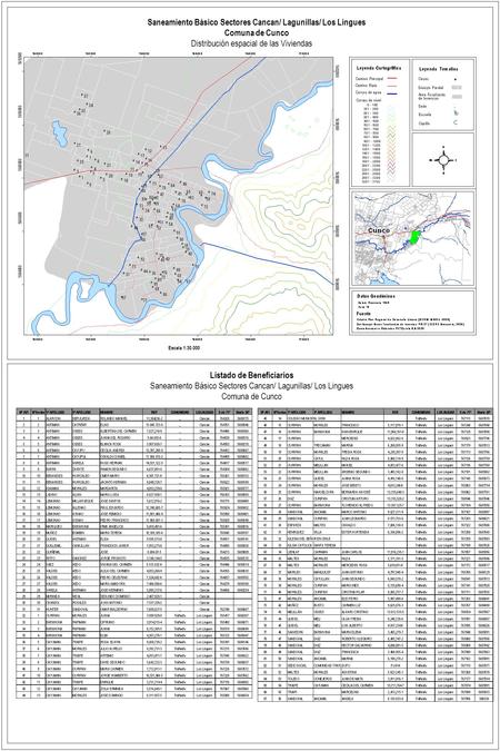 Saneamiento Básico Sectores Cancan/ Lagunillas/ Los Lingues Comuna de Cunco Distribución espacial de las Viviendas Listado de Beneficiarios Saneamiento.