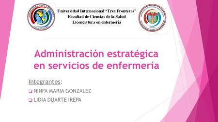 Administración estratégica en servicios de enfermería Integrantes:  NINFA MARIA GONZALEZ  LIDIA DUARTE IREPA.