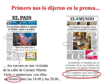 ….los cercara en una vivienda de la calle de Carmen Martín Gaite y mantuviera con ellos un tiroteo entre las 18.00 y las 20.00... Primero nos lo dijeron.