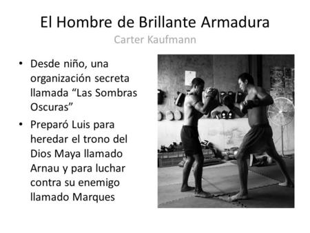 El Hombre de Brillante Armadura Carter Kaufmann Desde niño, una organización secreta llamada “Las Sombras Oscuras” Preparó Luis para heredar el trono del.