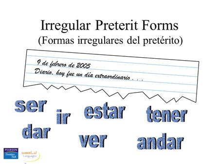 Irregular Preterit Forms (Formas irregulares del pretérito) 9 de febrero de 2005 Diario, hoy fue un día extraordinario...