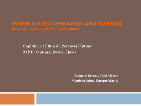 Power System Operation and Control de Allen J. Wood y Bruce F