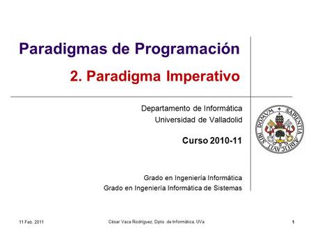 Paradigmas de Programación 2. Paradigma Imperativo