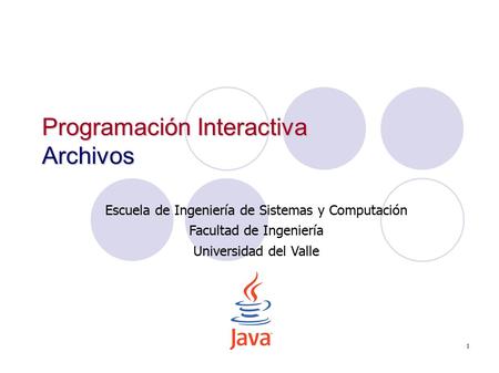 1 Programación Interactiva Archivos Escuela de Ingeniería de Sistemas y Computación Facultad de Ingeniería Universidad del Valle.