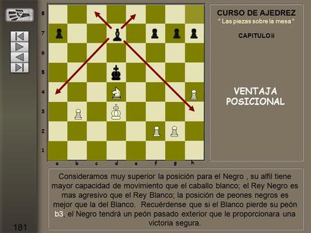 CURSO DE AJEDREZ “ Las piezas sobre la mesa “ CAPITULO ii VENTAJA POSICIONAL 8 7 6 5 4 3 2 1 abcdef gh 181 Consideramos muy superior la posición para el.